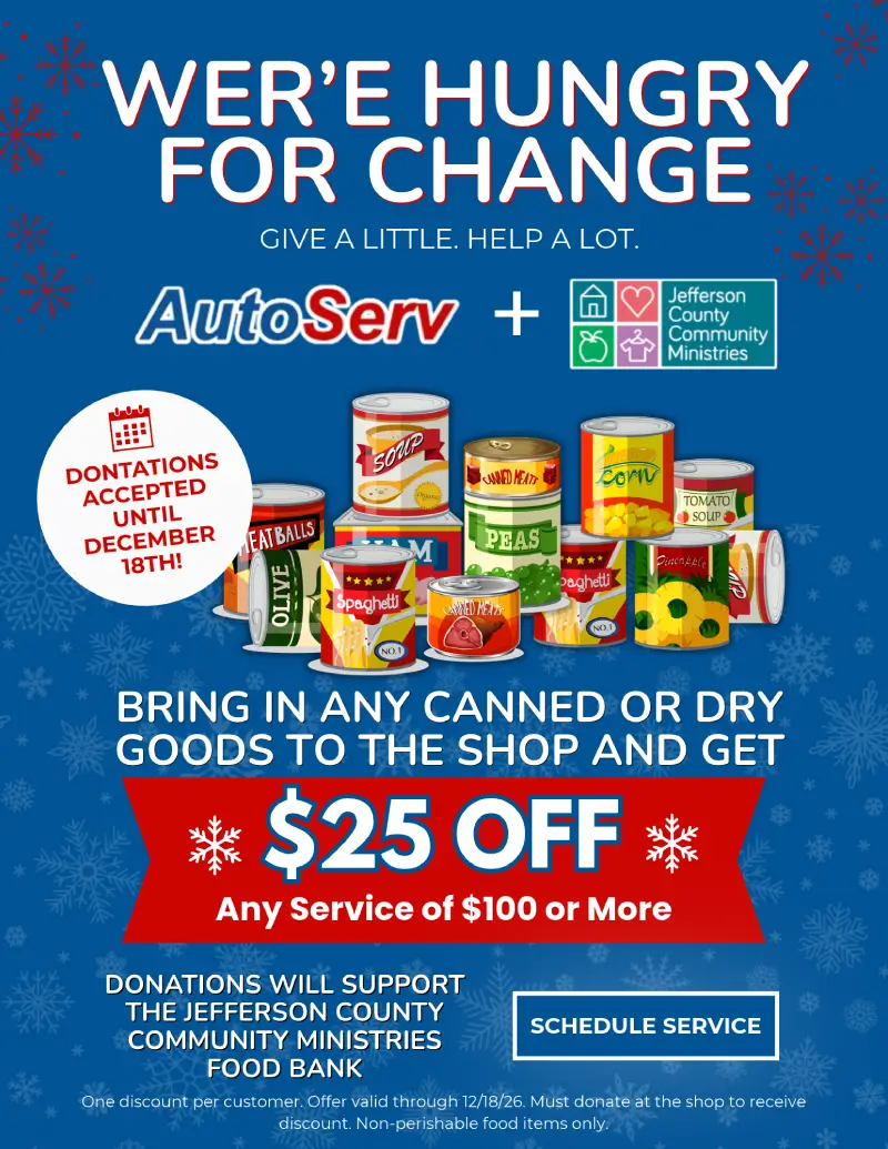 Canned food drive offer, discount available.