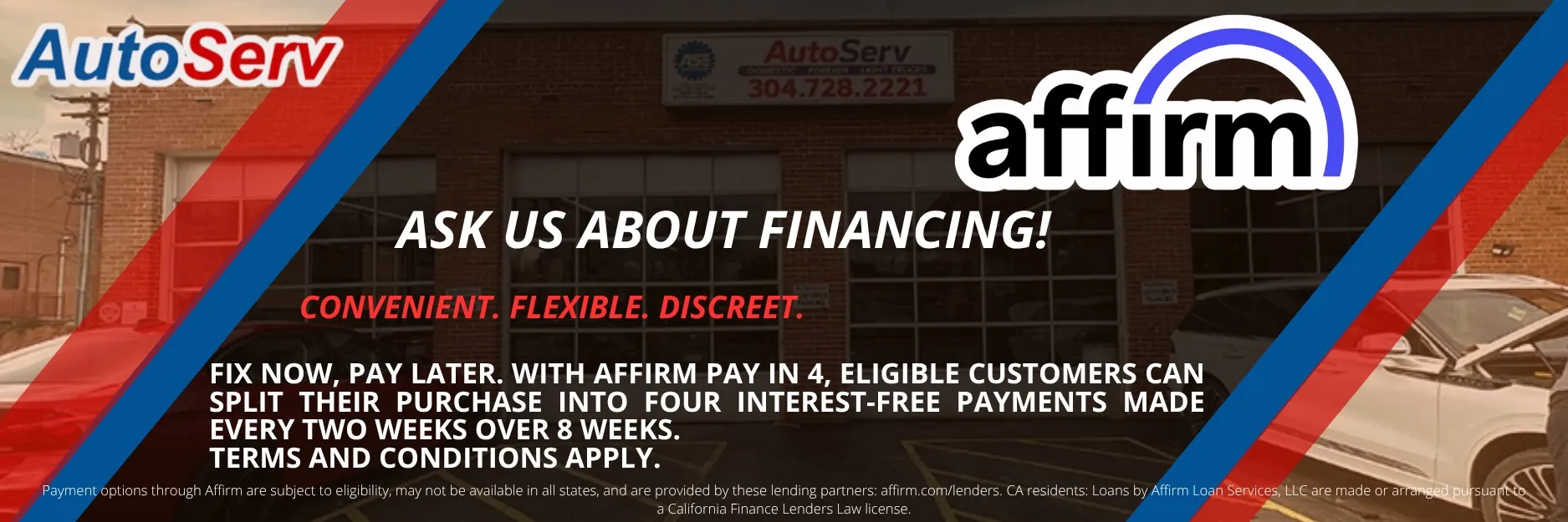 Auto financing available at AutoServ with Affirm.